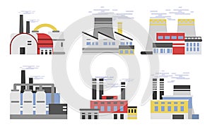 Various Industrial Buildings Of Factories And Plants Vector Illustration Set