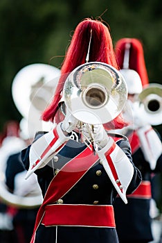 Various instruments and details from a music band of windband photo
