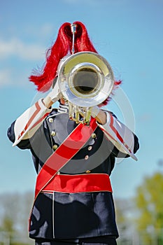 Various instruments and details from a music band of windband photo