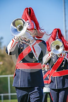 Various instruments and details from a music band of windband photo