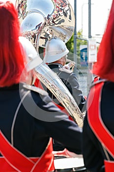 Various instruments and details from a music band of windband photo