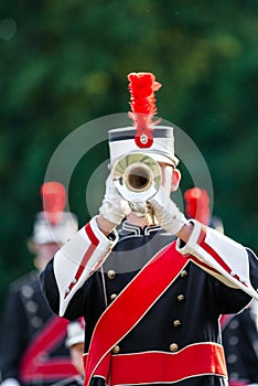 Various instruments and details from a music band of windband photo