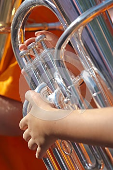 Various instruments and details from a music band of windband photo