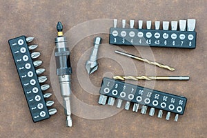 Various interchangeable screwdriver bits with magnetic bit holder