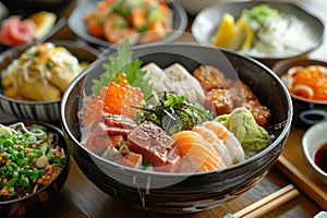 various japanese food served in a restaurant