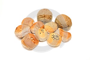 Various kind of buns in a isolated on a white background