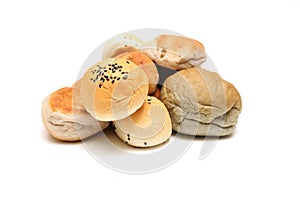 Various kind of buns in a isolated on a white background