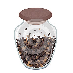 Various Kind of Roasted Coffee Beans in Glass Bott
