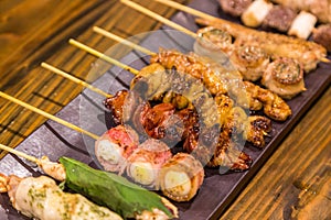 Various kind of traditional japanese bbq grilled chicken - Yakitori