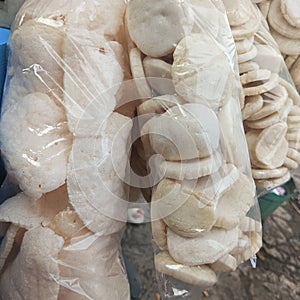 various kinds of crackers wrapped in plastic sold by food traders