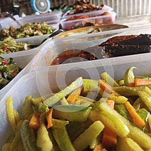 Various kinds of food and vegetables sold by traders in the market