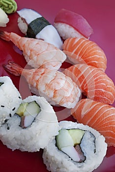 Various kinds of sushi served