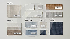 Each fabric piece differs in texture, showcasing distinct weaving patterns