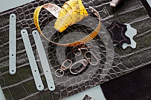 Various leather processing tools and utensils used to produce leather items