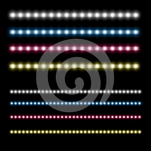 Various LED stripes on a black background, glowing LED garlands.