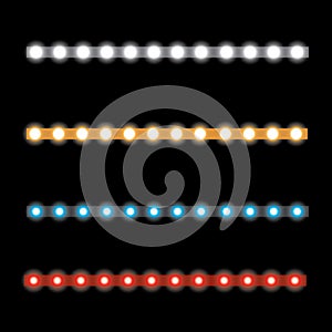 Various LED stripes on a black and transparent background, glowing LED garlands