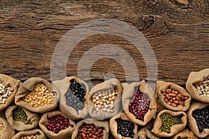 Various legumes with dieting and vegetarian food concept