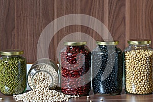 Various Legumes in a glass jar