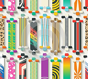 Various Longboards Seamless Pattern