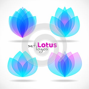 Various lotus bud logo templates. Vector natural floral logotypes set. Flower blossom symbols design idea