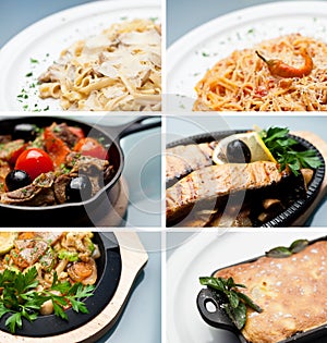 Various main course meals