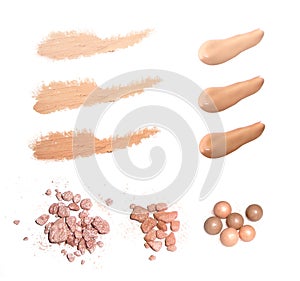 Various make up powder isolated on white