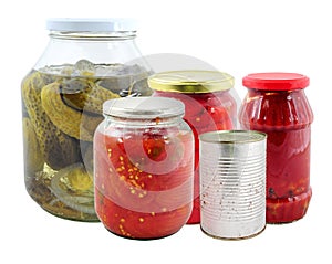 Various marinated vegetables in jars