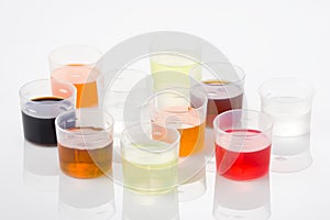 Various of medicine syrup in cups
