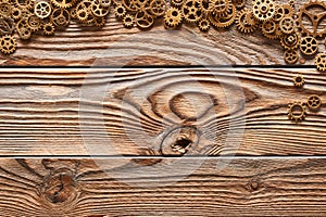 Various metal cogwheels and gear wheels