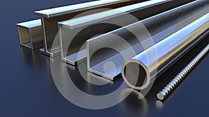 various metal profile on the floor - industrial 3D rendering