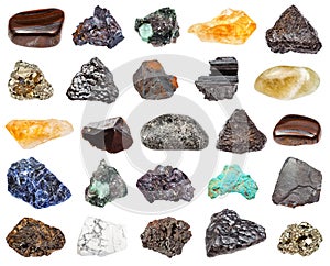 Various minerals isolated on white background