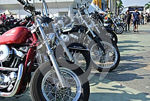 Various model of Harley Davidson easy rider motorcycle parking in the open area