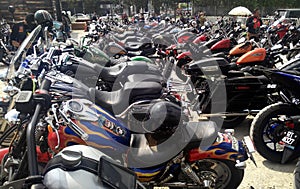 Various model of Harley Davidson easy rider motorcycle parking in the open area