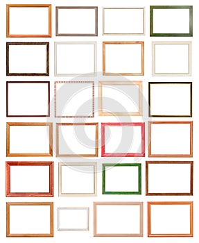 Various modern wooden picture frames isolated