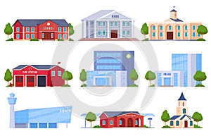 Various municipal buildings. Civil infrastructure of the city. Vector illustration