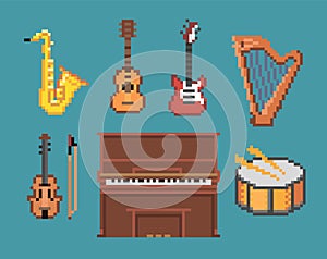 Various Music Pixel Instruments Icons