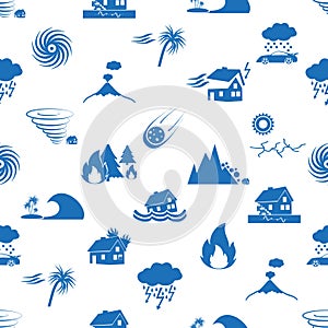 Various natural disasters problems in the world blue icons seamless pattern eps10 photo