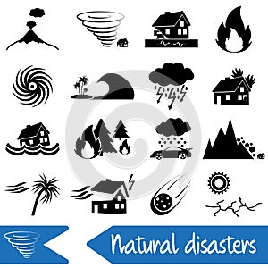 Various natural disasters problems in the world icons eps10