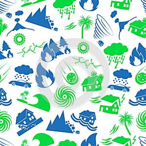 Various natural disasters problems in the world icons seamless pattern eps10