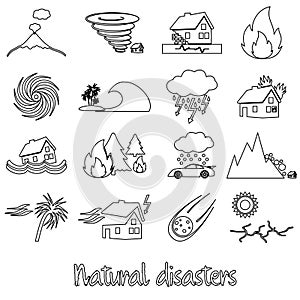 Various natural disasters problems in the world outline icons eps10 photo
