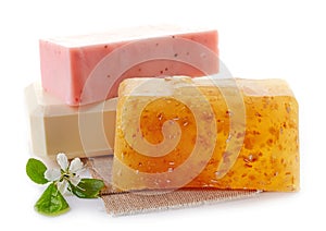 Various natural soap bars