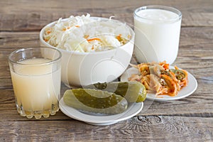 Various of naturally fermented probiotic foods photo