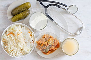 Various of naturally fermented probiotic foods photo