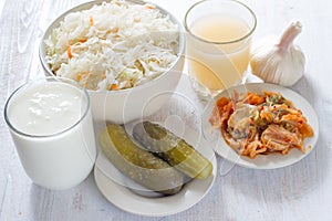 Various of naturally fermented probiotic foods photo