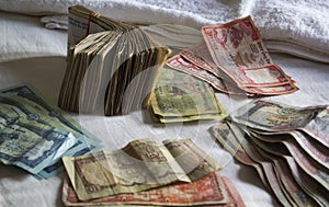 Various Nepalese money - a lot of banknotes