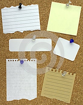 Various note papers on cork board