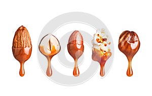 Various nuts with caramel drops