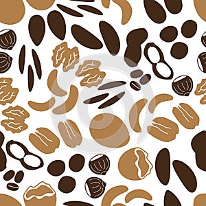 Various nuts types brown seamless pattern