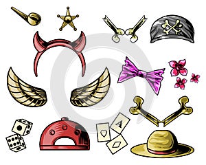 various objects, icons, ribbons, etc