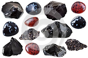 Various obsidian gem stones and rocks isolated photo